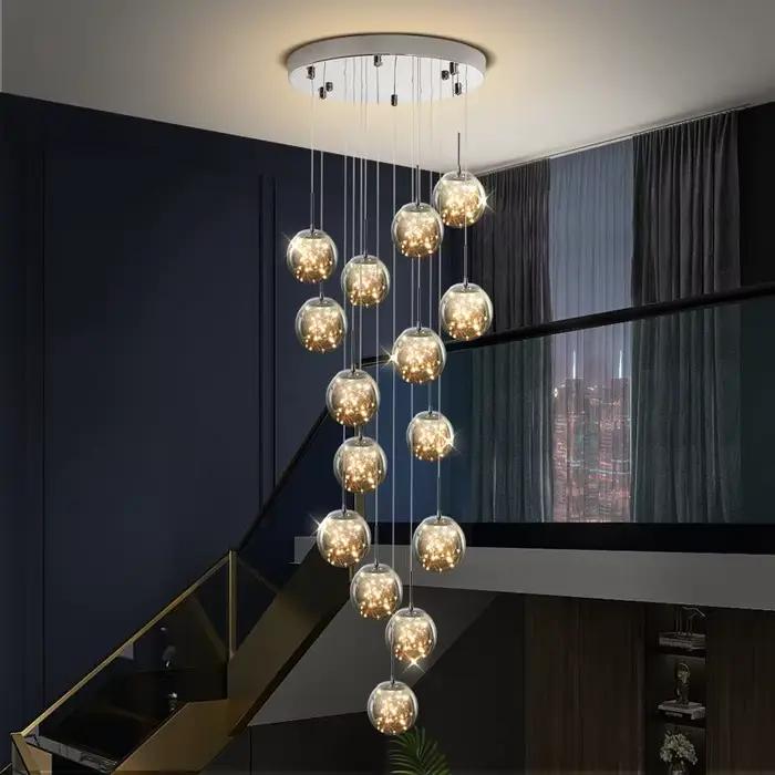 Lustre Led moderne boule de verre réglable pour escalier salon lampes suspendues décor à la maison é