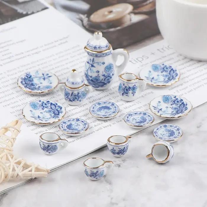 Vaisselle Miniature pour maison de poupée 1:12, 15 pièces, ensemble de tasses à thé en céramique et