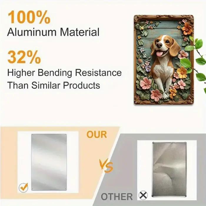 Décoration murale 3D en aluminium Chiot Beagle – Panneau métallique texturé