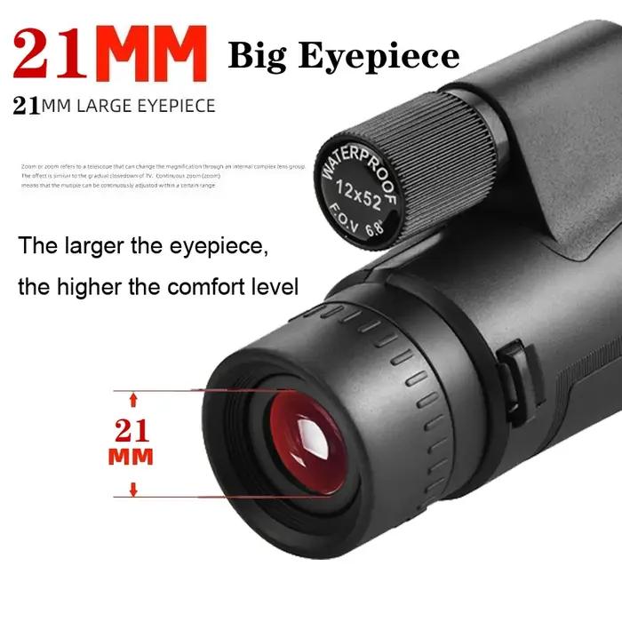Monoculaire ED 12x52 angle large premium - Télescope BAK4 dispersion extra-basse étanche longue portée chasse randonnée