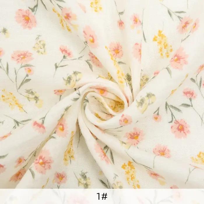 Tissu en gaze de coton imprimé de fleurs mignonnes pour enfants, matériaux de bricolage, vêtements décontractés, sous-vêtements, pyjamas, vêtements pour bébés, occasions spéciales