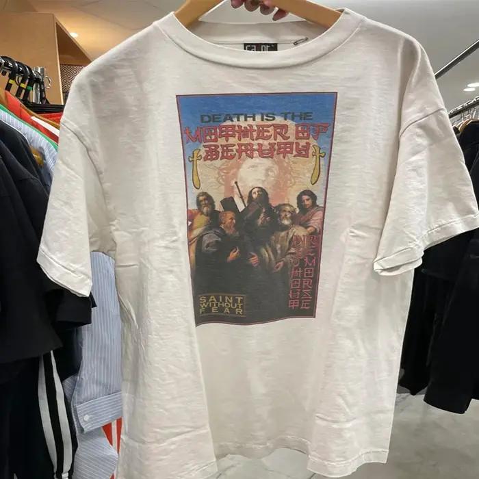 T-shirt imprimé croix pour homme et femme en coton haute qualité, décontracté, saison printemps été, design vintage délavé noir pour occasions spéciales