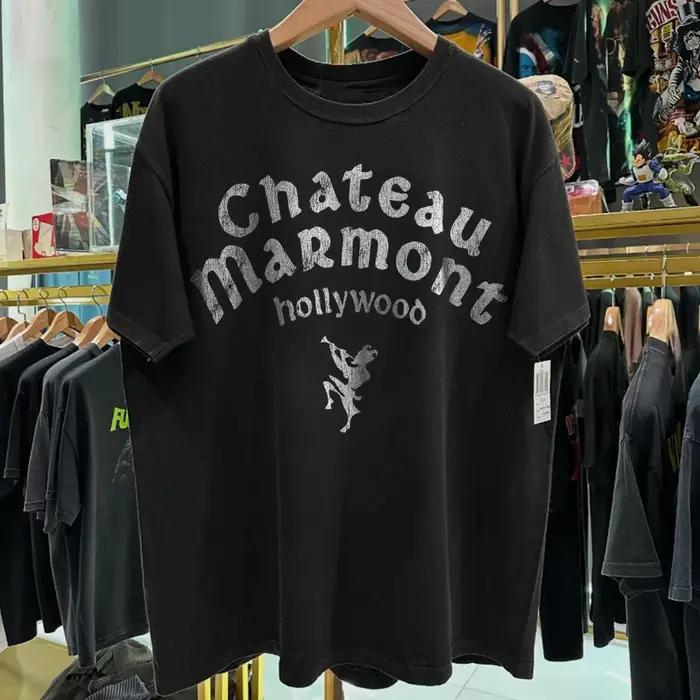 T-shirt noir délavé rare 'Hollywood' du Chateau Marmont des années 90