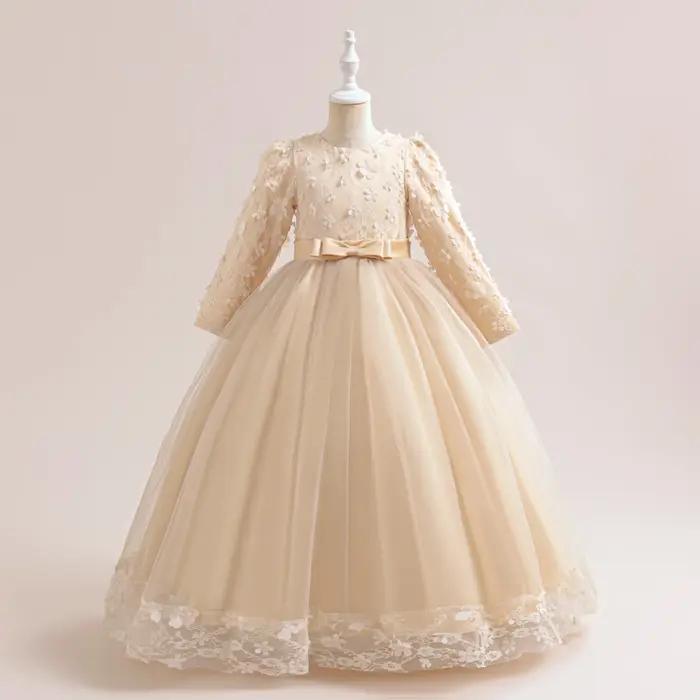 Robe de demoiselle d'honneur à manches longues pour filles
