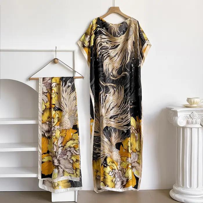 Robe longue décontractée africaine pour femme avec grand foulard, abaya ample, caftan, robe musulman