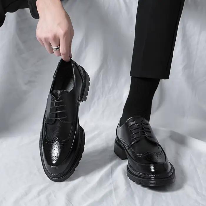 Chaussures en cuir à lacets pour jeunes hommes, chaussures d'affaires formelles, chaussures de maria