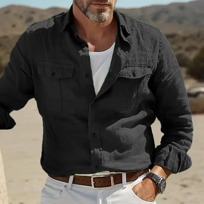 Chemises décontractées en coton et lin pour hommes