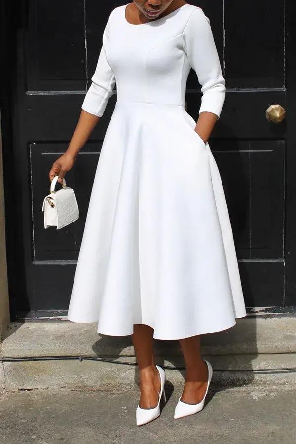 Robe Longue de Soirée pour Femme, Élégante, Couleur Unie, Col Rond, Taille Haute, ixde Mariage, Cock