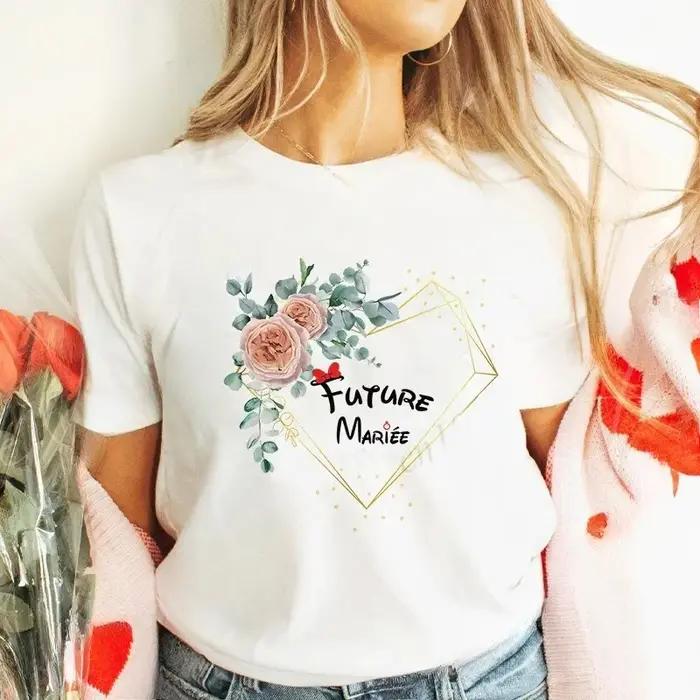T-shirts de fête pour les future mariées : T-shirt à manches courtes avec couronne de fleurs