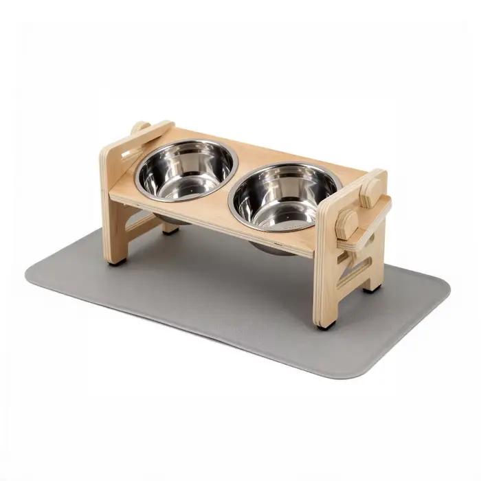 Tapis de nourriture surélevé pour chiots, gamelles surélevées, distributeur de nourriture et d'eau 15 ° Support incliné avec 2 bols en acier inoxydable pour petits chiens et chats