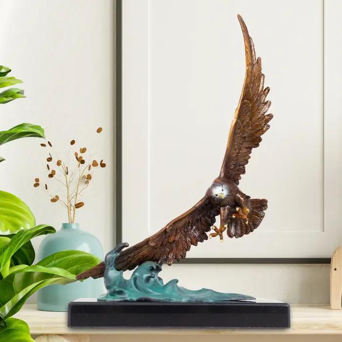 Statue d'aigle à tête blanche en bronze, 15 ", ailes étalées volantes, sculpture d'aigle à tête blan