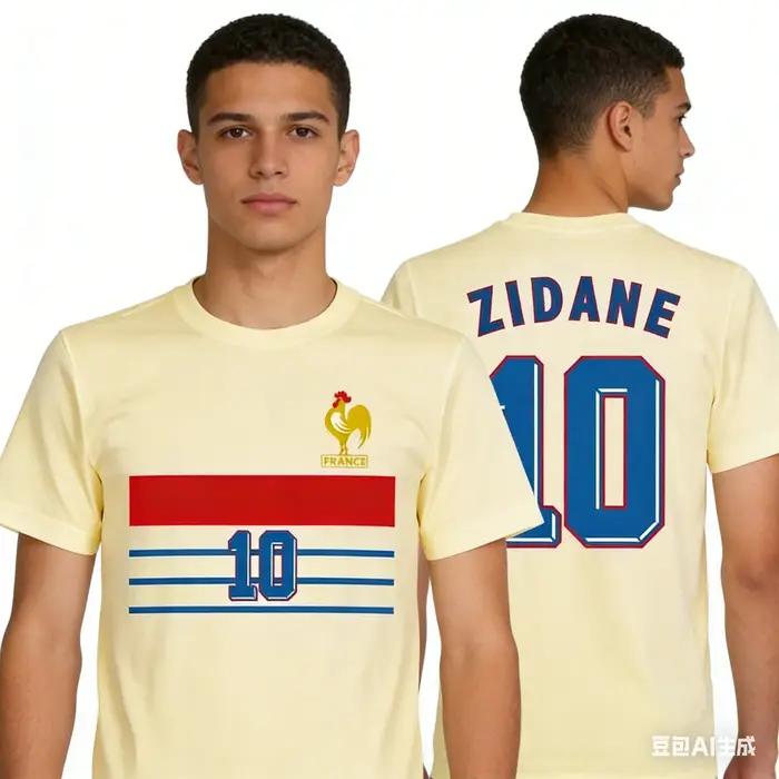 T-shirt Rétro France 1998 Zidane 10 Homme Femme Coton Vintage Décontracté Ample Confortable Doux Haut d'Été 2026 Tees