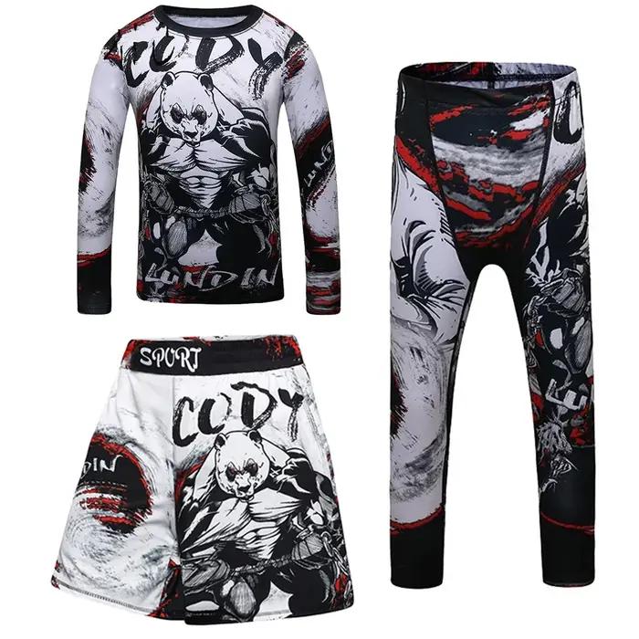 Ensemble d'entraînement de boxe pour enfants, chemise et pantalon de compression pour garçons, Muay