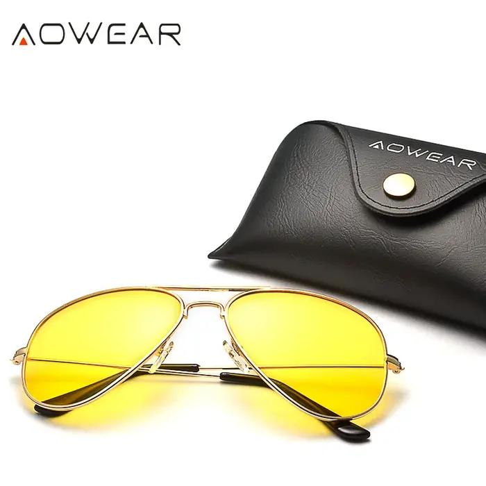 AOWEAR marque 3025 lunettes Vision lunettes de nuit pour la conduite polarisées Aviation jaune lunet