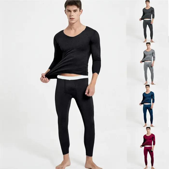 Ensemble de sous-vêtements de ski pour hommes, doublure polaire, col en V fin, polyester, manches longues, sous-vêtements thermiques, ajustement régulier, activités de plein air, ski, snowboard, quotidien