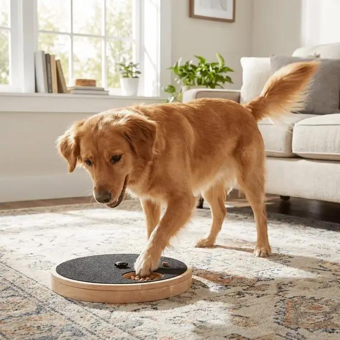 Planche à gratter rotative pour chien en bois massif, ronde, résistante à l'usure, avec boîte à friandises, lime à ongles pour chien, jouet pour chiens