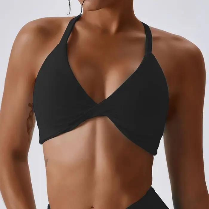 Anfilia femmes soutiens-gorge de sport solide licou cou haute élastique avec amovible rembourré gymn