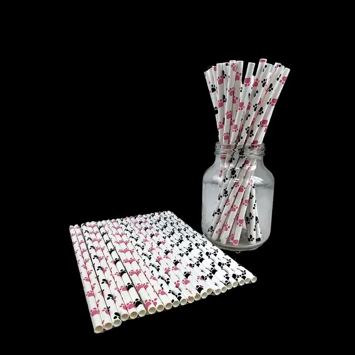 Pailles en papier imprimées patte de chien