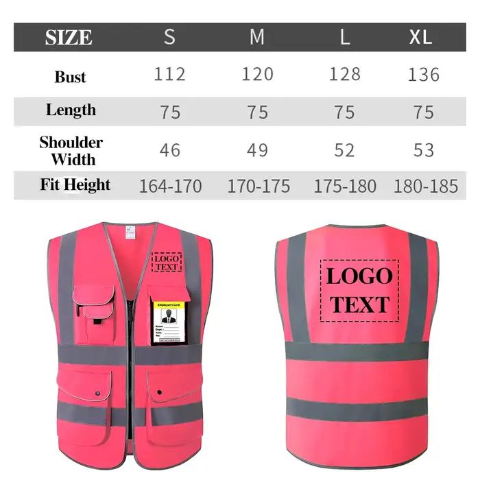 Gilet de travail rose pour hommes et femmes, gilet de sécurité haute visibilité avec poches et fermeture éclair, vêtements de travail de Construction, uniformes