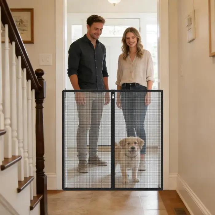 Barrière de sécurité rétractable sans perçage pour bébés et animaux de compagnie en plastique robuste pour escaliers, portes, balcons et autres pièces intérieures