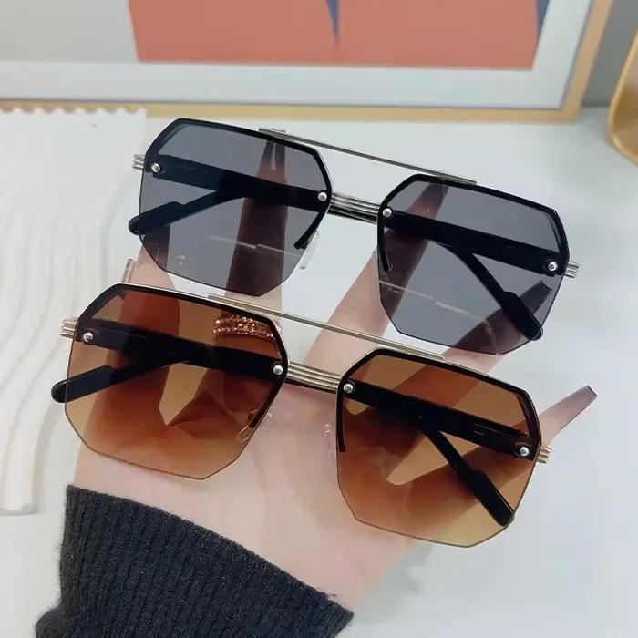 Lunettes de soleil carrées en métal pour hommes, demi-monture, ongles de riz, tendance décontractée,