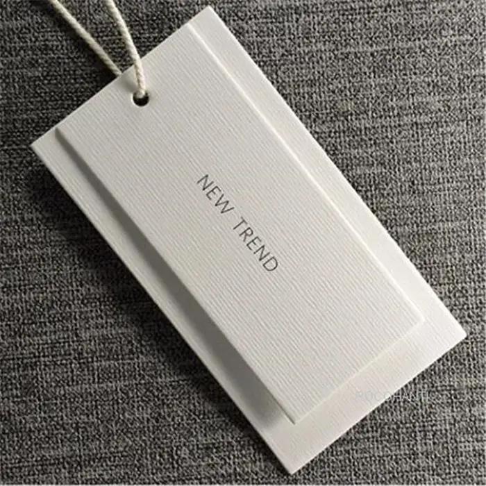 200 pièces pas cher conception personnalisée impression marque Logo papier vêtement étiquettes à suspendre vêtements