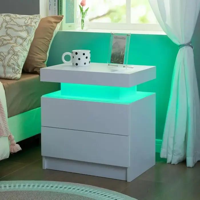 Ensemble de 2 tables de chevet LED avec 2 tiroirs, ensemble de 2 tables de chevet avec lumière LED,
