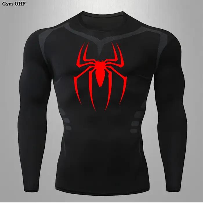 Hommes à manches longues Rashguard Compression T-Shirt élastique course Fitness