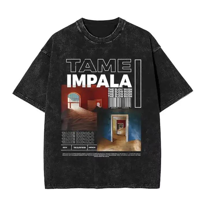 VintageWashed Pop Rock Band Tame Impala Currents impression graphique t-shirts hommes femmes décontr