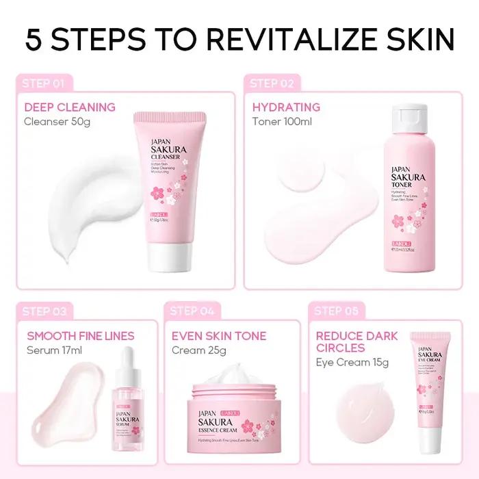 Ensemble de soins de la peau pour le visage, nettoyant, crème à l'essence de Sakura, toner hydratant