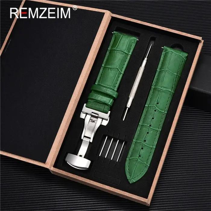 Bracelet montre cuir véritable 18-24mm boucle papillon homme femme remplacement strap + boîte