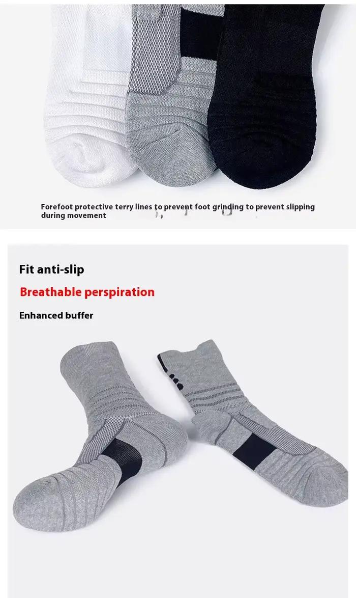 Chaussettes de sport polyester pour hommes tube moyen absorbant la sueur antidérapantes pour basket-ball badminton course à pied