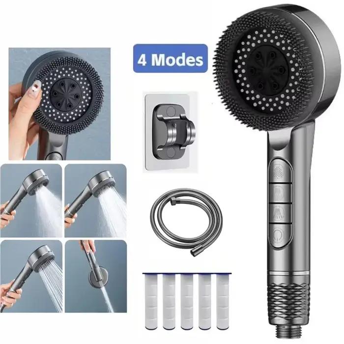 Pomme de douche haute pression 4 modes - Economiseur d'eau avec arrêt instantané - Accessoire salle de bain