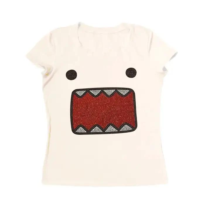 2025 été nouvelles femmes Y2K fille rétro chaud Fix strass Application col rond haut T-shirt drôle V