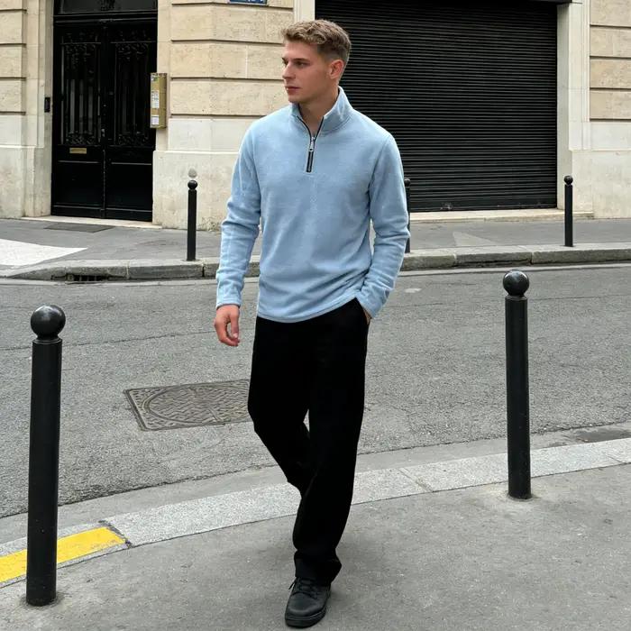 Sweatshirt à col support en polyester épais et chaud pour homme, vêtement d'hiver basique, élégant et confortable pour l'automne et l'hiver
