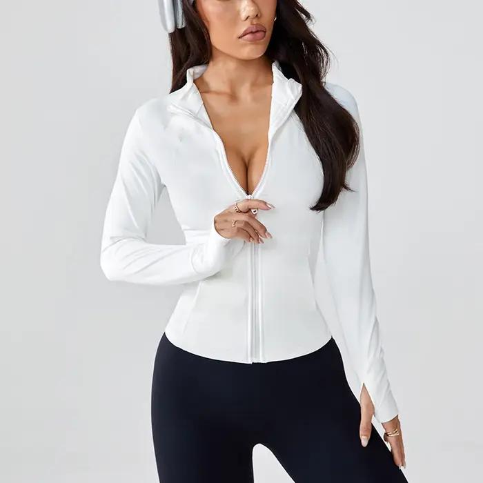Veste de fitness professionnelle à col montant et fermeture éclair pour femme