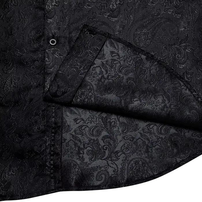 Chemises habillées en soie Paisley noire à manches longues pour hommes, chemise sociale de smoking d