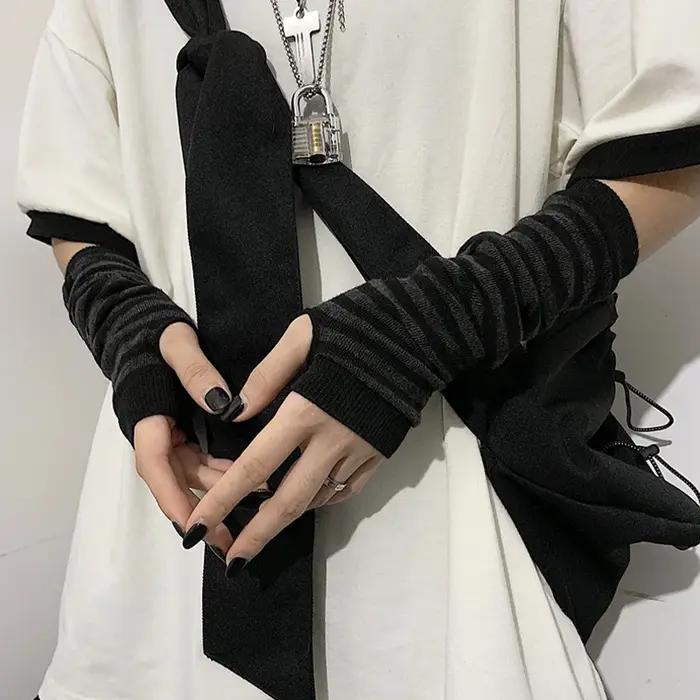 Gants de mode sans fourchettes pour homme et femme, tricotés en acrylique et coton, avec motifs rayés, pour activités sportives et sorties hivernales