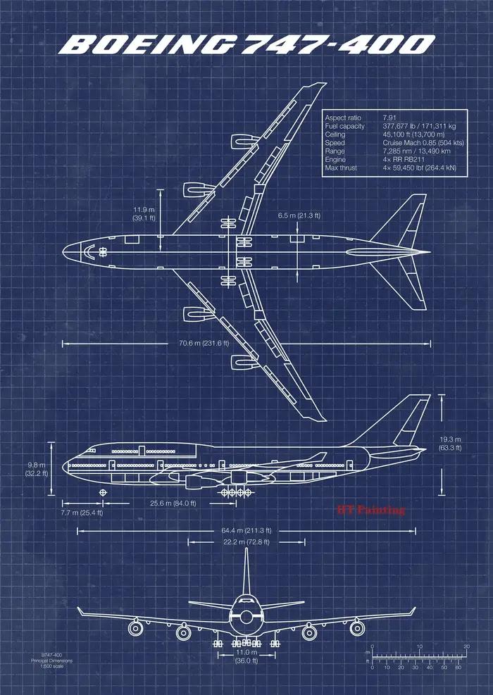 Air Force avion Airbus A-340 B-747 brevet imprime avion affiche Fighter Blueprint toile peinture mur