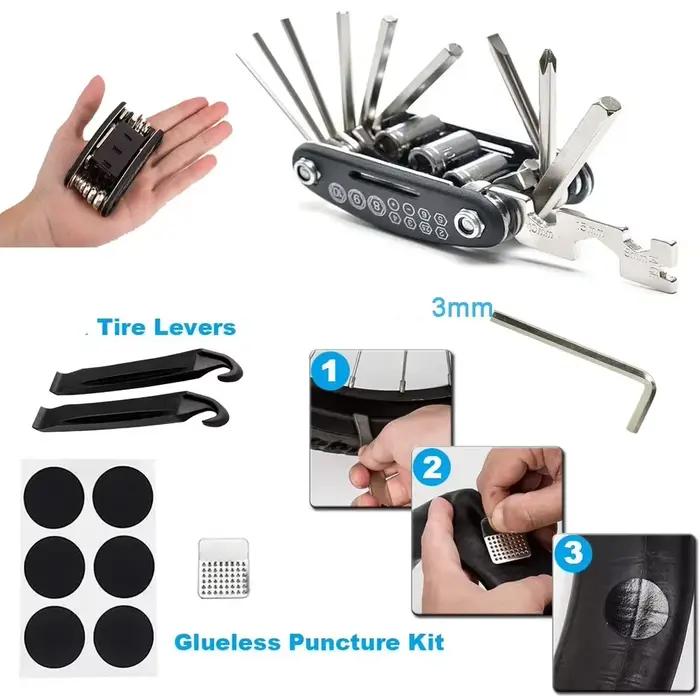 Kit d'outils de réparation de vélos complet sac des outils polyvalent pour réparation de pneus de vélo de route de montagne