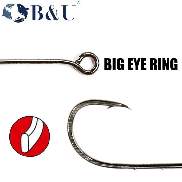 B & U 20 pièces grands yeux anneau barbe crochet de pêche en acier au carbone crochets simples matér