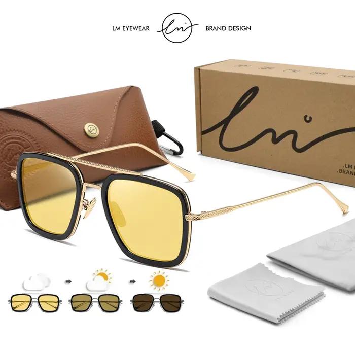 Marque de haute qualité Tony Stark lunettes de soleil carrées photochromiques polarisées hommes