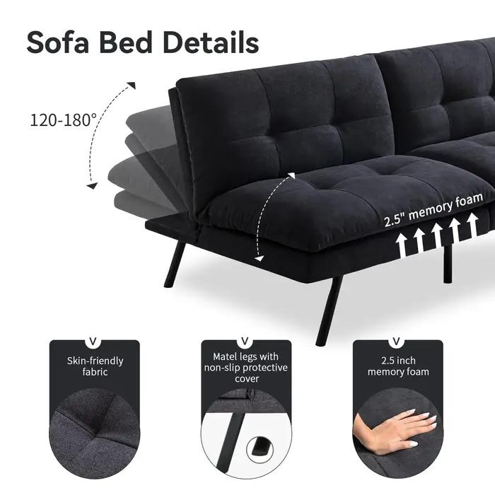 Hcore-Canapé-lit en mousse à mémoire de forme, sofa convertible, causeuse noire pour petits espaces,