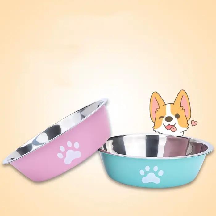 Nouveau bassin pour chien en acier inoxydable imprimé patte fournitures pour animaux de compagnie bol pour chat bol pour chien conception antidérapante en silicone bol d'alimentation pour eau potable