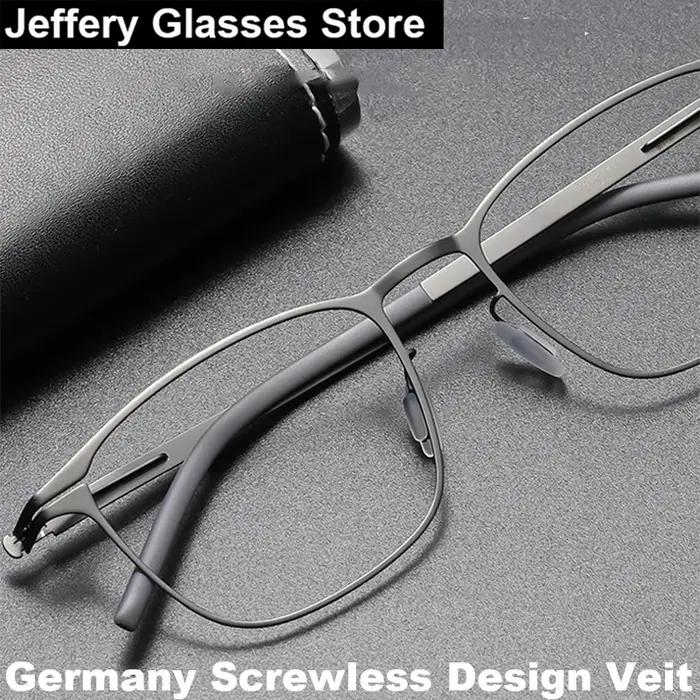 Monture de lunettes carrée sans vis pour hommes, design allemand, ultra-légère 7,5g, en acier fin, l