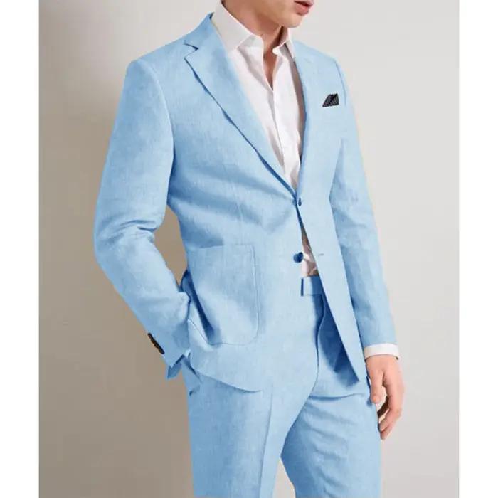 Ensemble Complet Élégant en Lin Fin et Respirant pour Homme, Vêtement Confortable pour Mariage Forme
