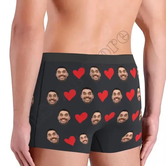 Boxer Personnalisé en Forme de Cœur avec Photo de Visage Pour Homme Occasions Spéciales Cadeau d'Anniversaire ou Fête des Pères