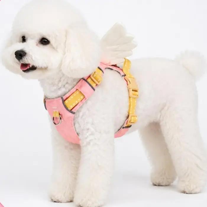 Harnais gilet avec ailes d'ange lumineuses pour chiens de toutes tailles couleurs blanche lavande marine multicolore rose rouge vin rouge pour promenade en plein air