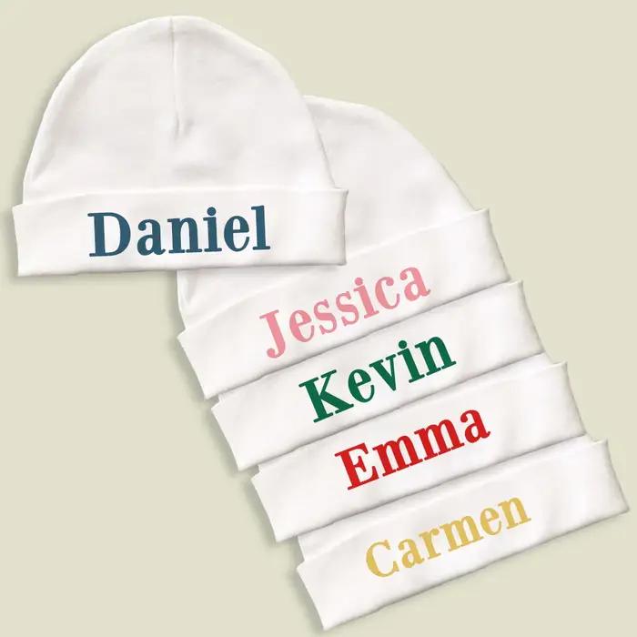 Bonnet bébé personnalisé nom - Chapeau nouveau-né hôpital coton - Cadeau naissance personnalisable