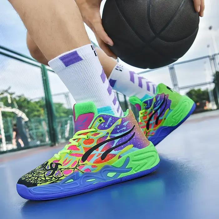 Chaussures de basket-ball pour hommes montantes souples et légères polyesters PVC confortables pour hommes occasions de sport et entraînement